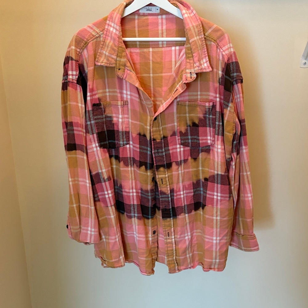 TALULAH Pink and Tan Plaid Shirt